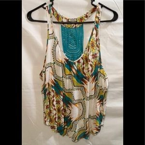 Eyeshadow Turquoise & White Printed Tank Top